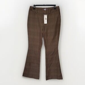 NWT Urban Outfitters Plaid Flare Pants Brown Trouser Womens 8 Academia Old Money